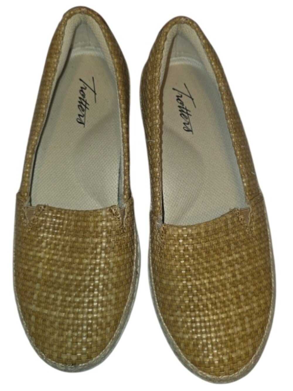 Trotters Women's Accent Espadrille Slip-On Flats Sz 6.5 Natural w Rust Details
